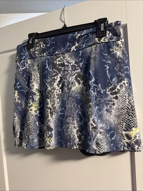Women’s Blue Snakeskin-Print Skirt with Yellow Accents